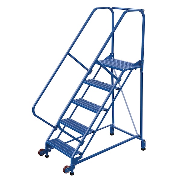80 H Steel Tip N Roll Ladder, Grip, 5 Step, 50 deg., 5 Steps